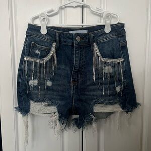 Risen Jeans Dark Wash Distressed Denim Shorts